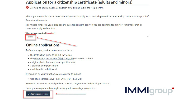 how to do the online citizenship certificate application
